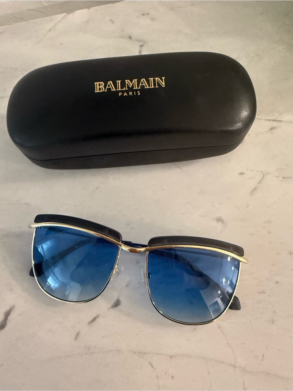 Balmain Women's Blue Lens Sunglasses with Gold Accents